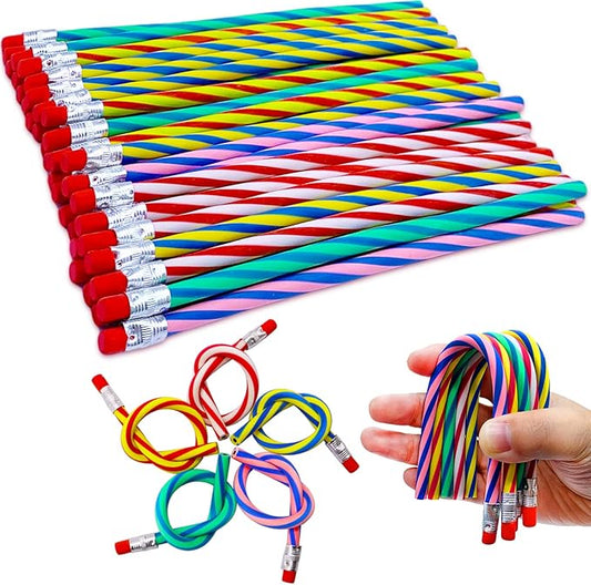 35 Pcs 7 Inch Flexible Soft Pencils, Magic Bend Colorful Stripe for Valentine's Day, Children's Day Gift, Students, Classroom Gifts, Back to School Supplies