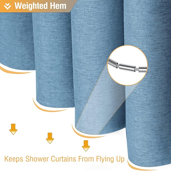 BTTN Blue Fabric Shower Curtain, Linen Textured Heavy Duty Waterproof Cloth Shower Curtain Set with 12 Plastic Hooks, Simple Hotel Luxury Decorative Shower Curtain for Bathroom, 72x72, Moonlight Blue