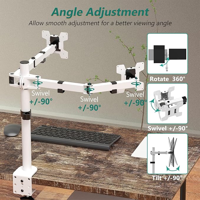 Mount Stand Fits 2 Screens up to 27 inch, 22 lbs. Weight Capacity per Arm (M002-W), White