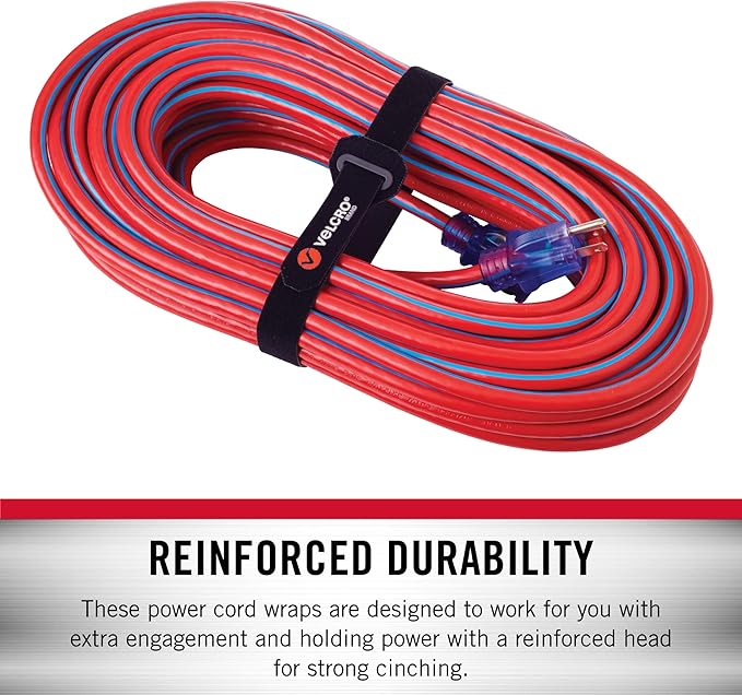 VELCRO Brand Power Cord Wraps | 24 Inch Extra Long Heavy Duty Straps for Extension Cords, Hoses, Garage Organization | 2-pack | Reinforced Head with Slotted Grommet | Black and Gray
