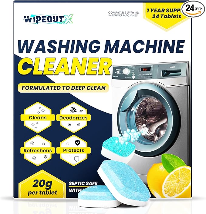 Washing Machine Cleaner – 24 Pack (1-Year Supply) Washing Machine Cleaning Tablets, Deep Clean for Front & Top Load Washers, Septic Safe, Eco-Friendly Deodorizer