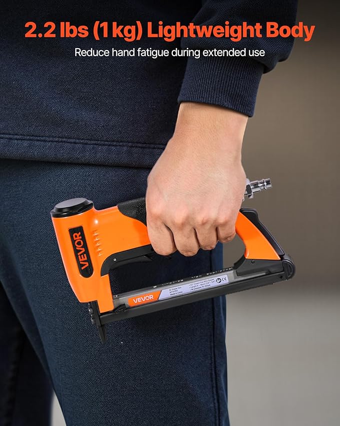 VEVOR Pneumatic Staple Gun, 20 Gauge Air Upholstery Stapler for 50 Series Fine Wire Staples 1/2" Crown 1/4"-5/8" Length, Max 110PCS Loading Air Staple Gun for Upholstering, Woodworking, DIY Projects