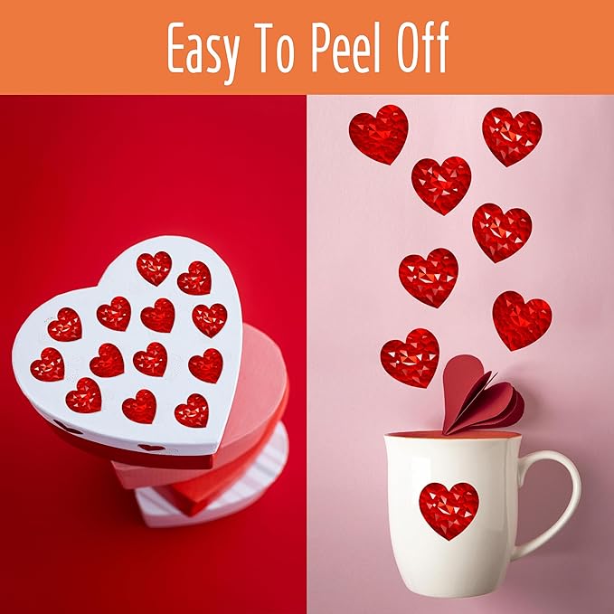 500 PCS Holographic Red Heart Stickers, Sparkly Metallic Heart Sticker Self Adhesive Waterproof Reflective Heart Stickers Love Decorative Labels for Wedding, Valentine’s Day Supplies (1”, Red)