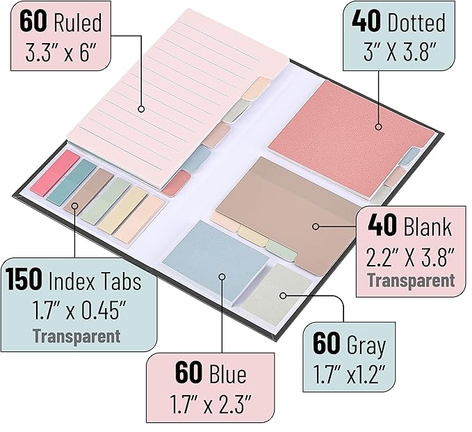 Mr. Pen- Sticky Note Set, 410 Pack, Vintage Colors, Transparent Sticky Notes Tabs, Translucent Sticky Note Dividers Tabs, Stocky Notes for Bible Journaling