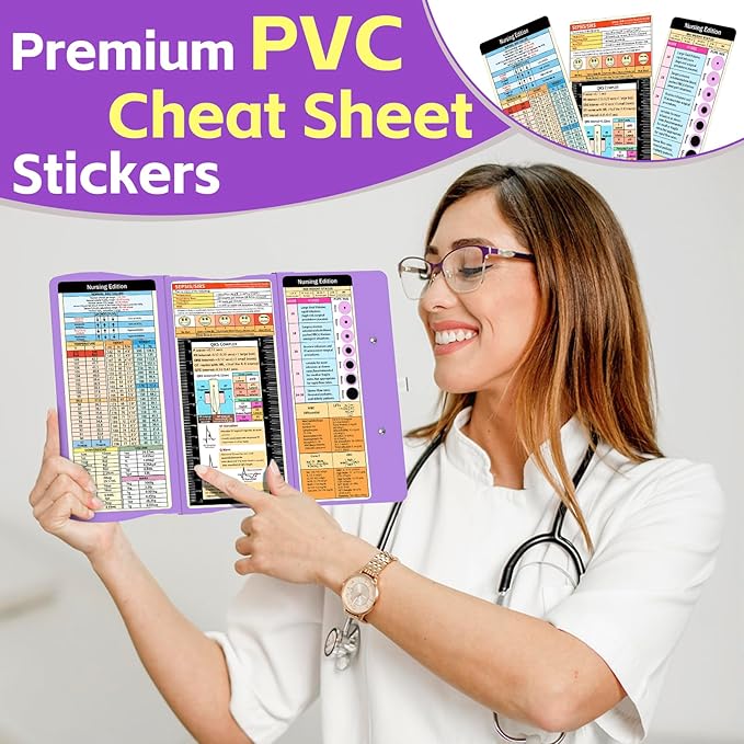 Nurse Clipboard Nursing Clipboard Foldable: Folding Clipboards with Nursing Edition Cheat Sheets 3 Layers Trifold Clip board Pocket Size Aluminum Clinical Clip boards for Nurses Students Doctor Purple