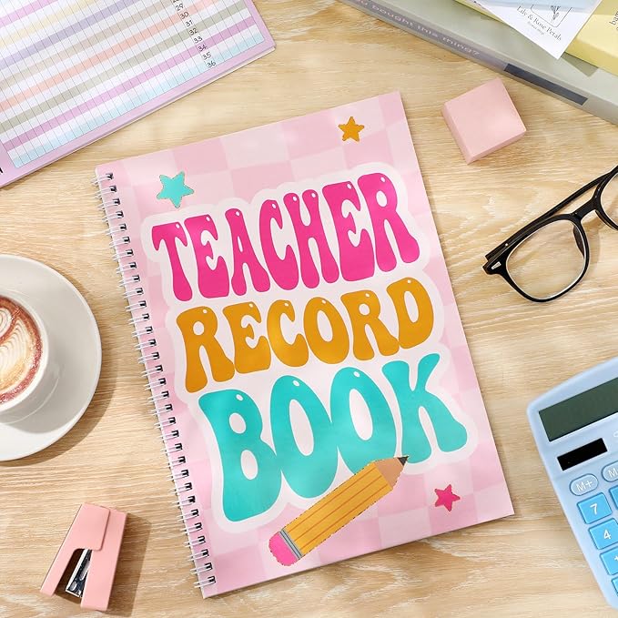 Retro Teacher Record Book Teacher Grade Book 2026-2027 Spiral Bound Record Class Planner 2026 Gradebook Office Favors for Classroom Attendance Supplies Double Sided Printing