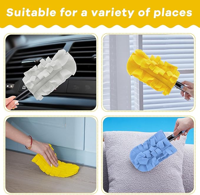 Zubebe 6 Pcs Duster Refill Reusable Fleece Duster Refills Feather Flat Dusters Multi Surface Washable Cleaning Pads Tools for Home, Blinds, Car, Pet, Furniture, Fans (SkyBlue,Yellow,White)