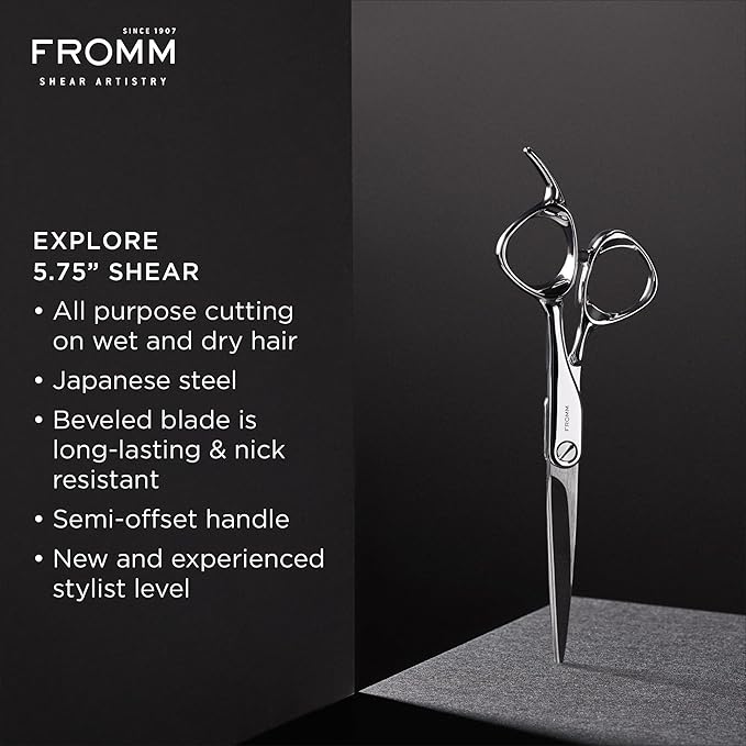 Fromm Professional Explore 5.75" Hair Cutting Shears for Wet & Dry Hair Polished Silver Japanese Steel Scissors with Beveled Blade, Professional Shears For Hair Stylist, Cosmetology & Salon Supplies
