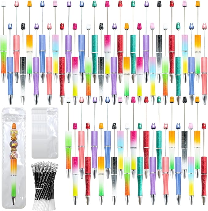 150 Pieces DIY Beadable Pen Kit – 50 Plastic Ballpoint Pens with Refills & Bags – School Supplies, Office Accessories & Decorative Items for Students & Teachers (Gradient Colors)