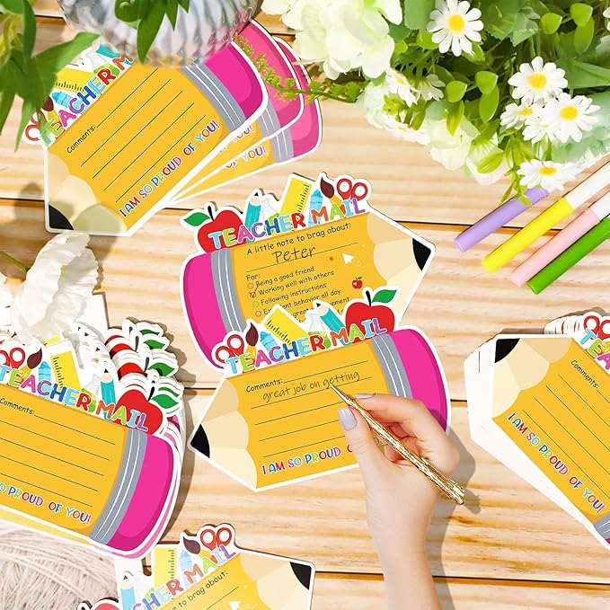 50Pcs Teacher Mail Notes to Parents, Double-Sided Happy Mail from Teacher, Brag Cards for Students Behavior Classroom Must Haves to Send Home for Preschool Kindergarten Elementary School Supplies