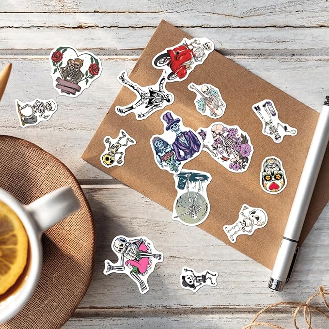 Dancing Skeleton Aesthetic Stickers Pack 50Pcs Vinyl Decals for Water Bottles Laptop Luggage Computer Phone Case Cups Teens Adults Women Kids Funny Gothic Alternative Style Hat
