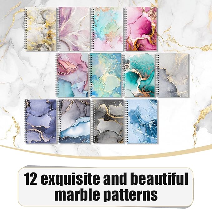 Fuutreo 24 Pcs Spiral Notebook for Work A5 8.3 x 5.7 Inch College Ruled Spiral Journal Notebook Kraft Cover, 12 Color, 60 Sheets, 120 Pages for Office School Supplies(Innovative,Marble)