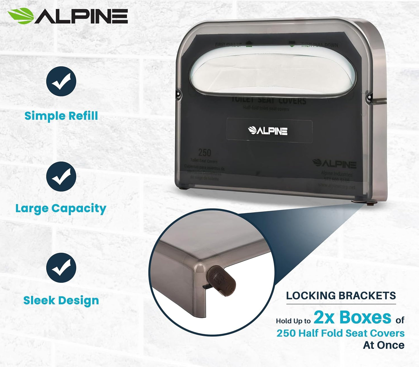 Alpine Toilet Seat Cover Dispenser - 2 Pack Wall Mount Disposable Toilet Seat Cover Holder for Commercial and Residential Use, Half Fold.