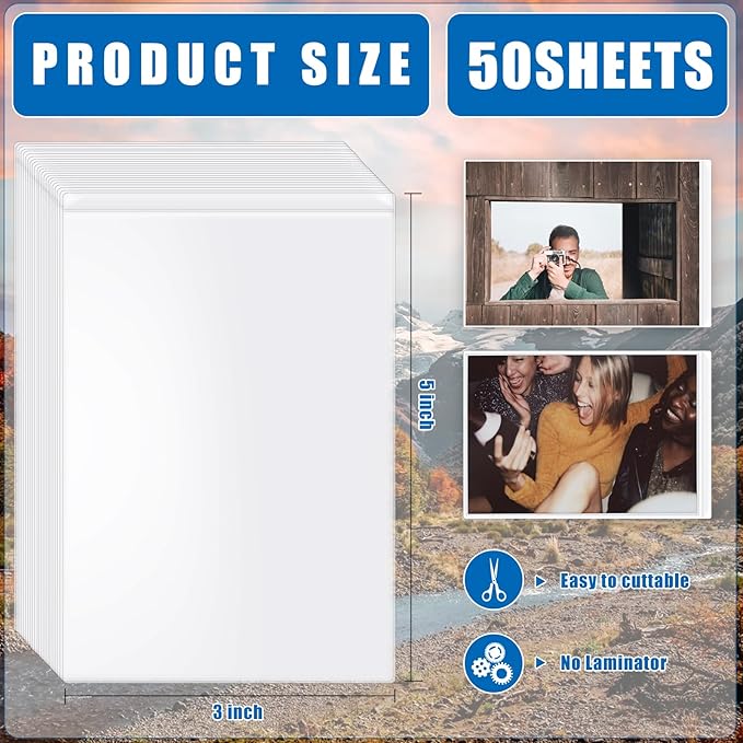 50 Sheets 3x5inch Self Seal Laminating Pouches Self Adhesive Laminating Sheet No Laminating Machine Needed for Photos Index Cards (3x5inch)