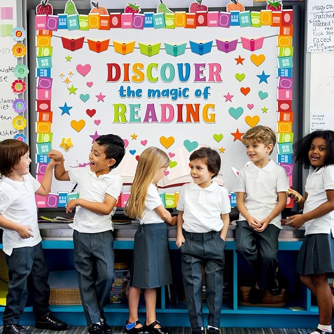 gisgfim Reading is Magic Bulletin Board Decorations Set Classroom Colorful Book Bulletin Board Motivational Reading Cutouts Bulletin Board Borders Decor for School Library Chalkboard Wall(Magic)