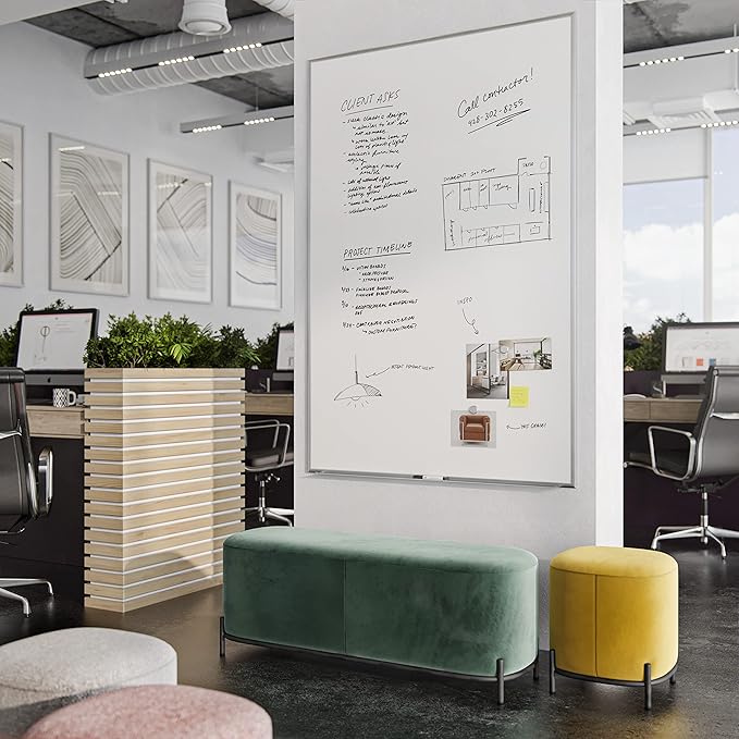 U Brands Magnetic Whiteboard 48" x 72", Large Dry Erase Board with Silver Aluminum Frame, Wall Mounted White Board for Office, Classroom & Conference Room, 6' x 4'