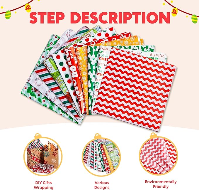 JOYIN 150 Sheets Christmas Tissue Paper Assortment (Ten Colors), 20''x20'' Wrapping Papers for Christmas Party Gift Supplies, Craft Decor, DIY Crafts, Bag&Box Gifts Wrapping