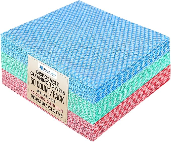 Disposable Cleaning Cloths 50 Packs, 13.8"x15.8" Reusable Kitchen Towels, Soft Absorbent Multipurpose Household Cleaning Towels, Disposable Dish Cloths for Kitchen, Stove, Bathroom, Handy Wipes, Multi