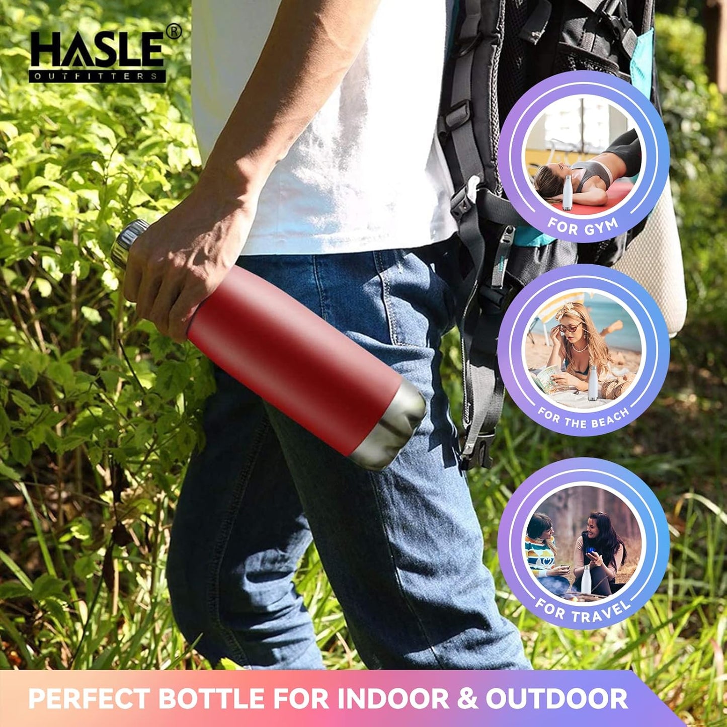 HASLE OUTFITTERS 17oz Stainless Steel Water Bottles, Vacuum Insulated Water Bottles Double Walled Powder Coated Reusable Metal Sports Water Bottles Keep Drinks Hot and Cold, Red, 1Pack