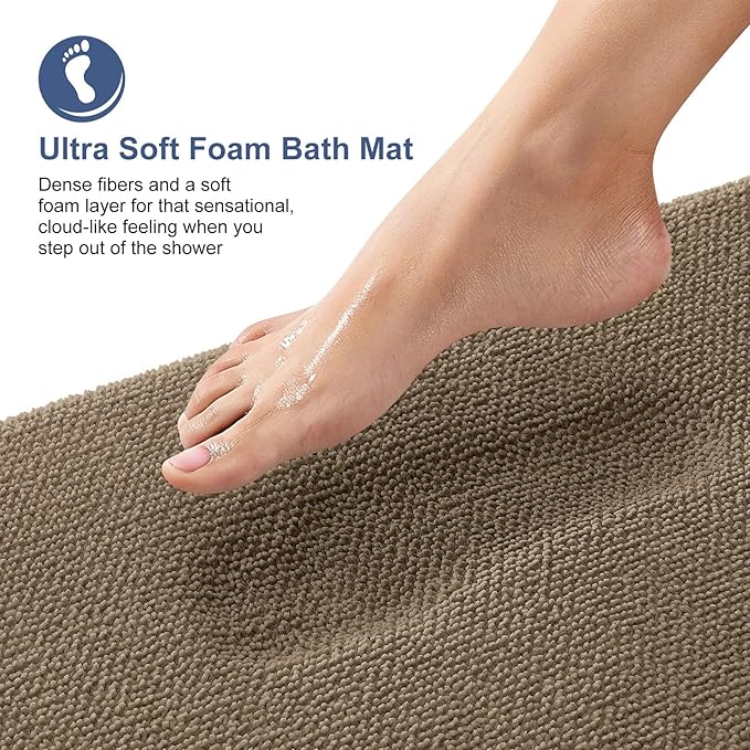 OLANLY Thick Memory Foam Bath Mat Rug 47x17, Extra Soft Absorbent Bathroom Rug, Quick Dry Bath Mats, Non-Slip, Machine Washable Carpet for Bathroom, Tub and Shower, Home Decor Accessories, Tan