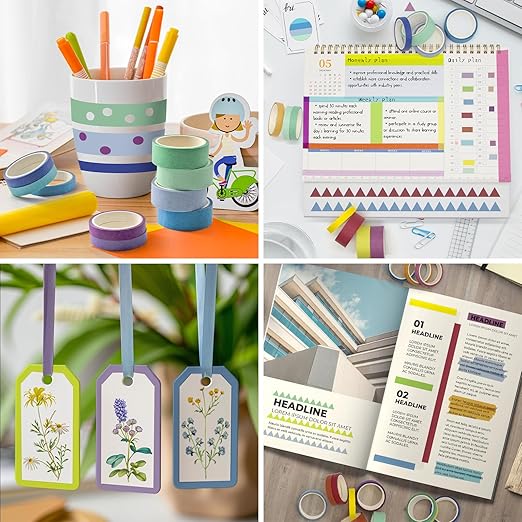 WAPETASHI Washi Tape Set - 40 Rolls, 2 Sizes Rainbow Decorative Tape for Journaling & Scrapbooking