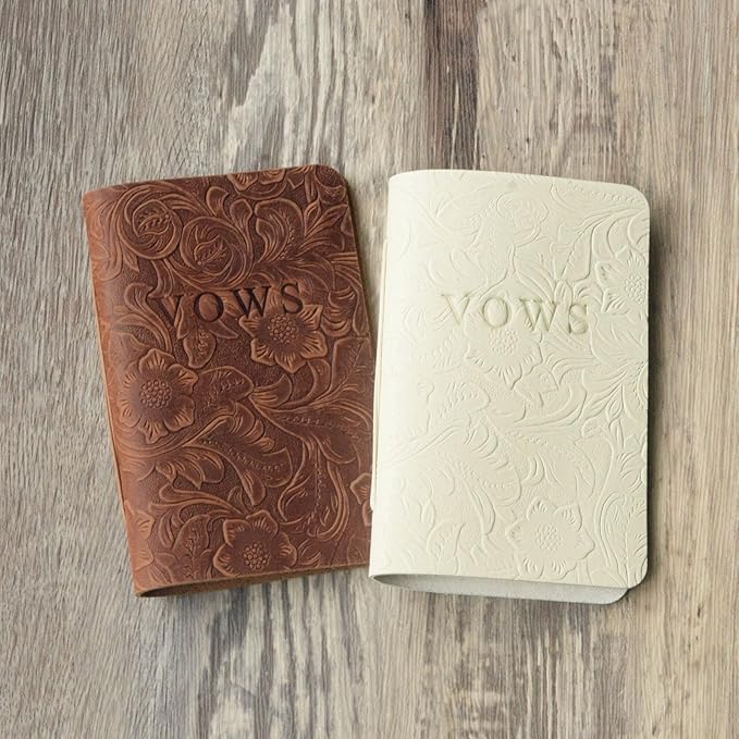 Genuine Leather Wedding Vow Books Set of 2 - His and Her Vow Notebooks for Couples, 5.8 x 3.8 Inch Wedding Vow Journal, Bridal Shower Gift