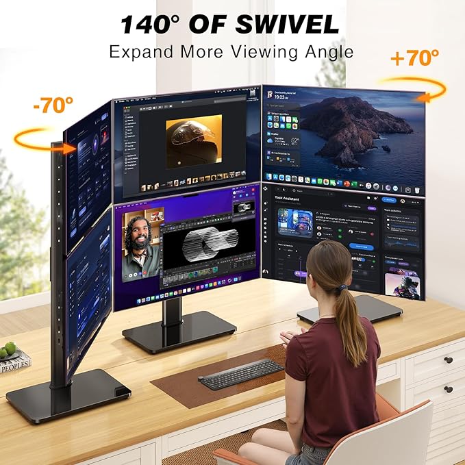 Dual Monitor Stand VESA Mount for 13-38 Inch Screens, Free-Standing Monitor Riser with Swivel, Tilt, Rotation & Height Adjustable, Desk Stand Holds up to 44lbs, Compatible with VESA 75x75-100x100mm
