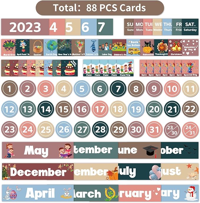 Monthly Calendar Pocket Chart for Classroom, Printed Days of The Week with Cards, Learning for Home or Kindergarten, Teacher Must Have Supplies That Fits Any School Décor (Black)
