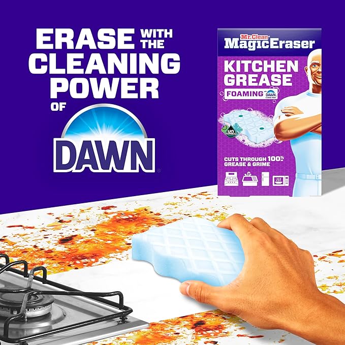 Mr. Clean Magic Eraser Foaming Sponge, Kitchen Grease Eraser, Dawn Cleaning Power, Oven Cleaner, Unstopables Fresh, 8ct