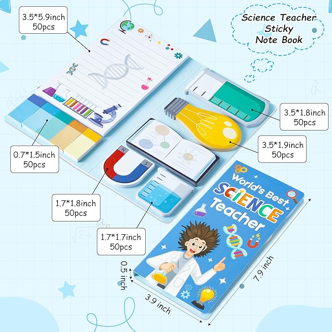 B1ykin Cute Sticky Notes Set - World’s Best Science Teacher Self-Stick Notes Pad, 550 Sheets Writing Memo Pages Sticky Notepad for Appreciation Gifts, School Office Party Supplies (Science Teacher)