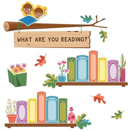 Carson Dellosa What are You Reading 68-Piece Prepunched Bulletin Board Set, Dry-Erase Book Accents, Highlight Classroom Reads, Fairy Tale Forest Theme Decorations for Homeschool and Classroom Decor