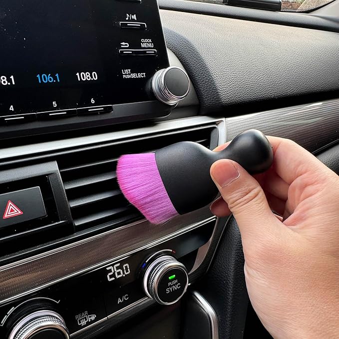 Car Detailing Brush, Soft Bristle Cleaning Brush, Scratch-Free Auto Duster Tool for Dashboard, Air Vents, Leather & Interior Cleaning (Black&Purple&Rose)