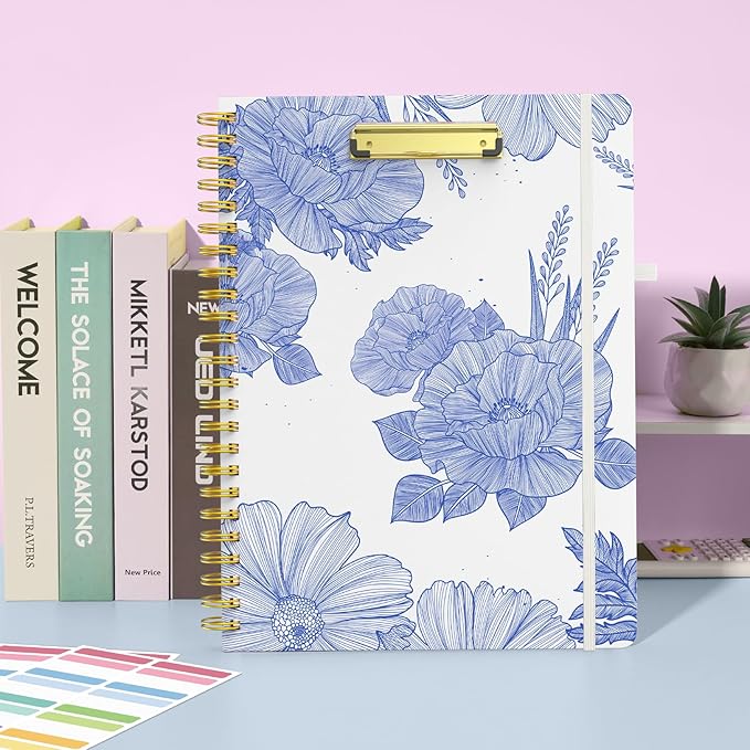 Sooez Clipboard Folio with Refillable Notepad, Folder with 10 Storage Pockets for Letter Size, Spiral Clipboard Notebook, Cute Portfolio for School, Office & Nursing