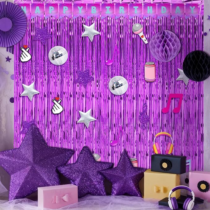 Epakh 39 Pcs Kpop Singer Disco Theme Birthday Party Decorations Includes 24 Pieces Paper Cards Decor 13 Pcs Happy Birthday Banner 2 Foil Fringe Curtain Backdrop for Photo Prop Themed Party Supplies