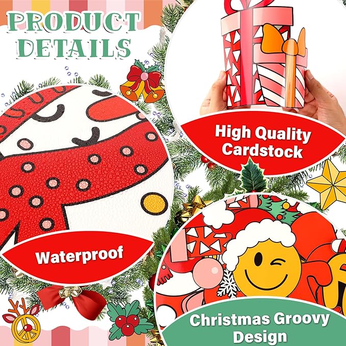 Groovy Christmas Bulletin Board Decoration Set Retro Merry Christmas Borders Cutouts for Xmas Holiday Party School Classroom Door Welcome Bulletin Board Craft Home Wall(Merry & Bright)