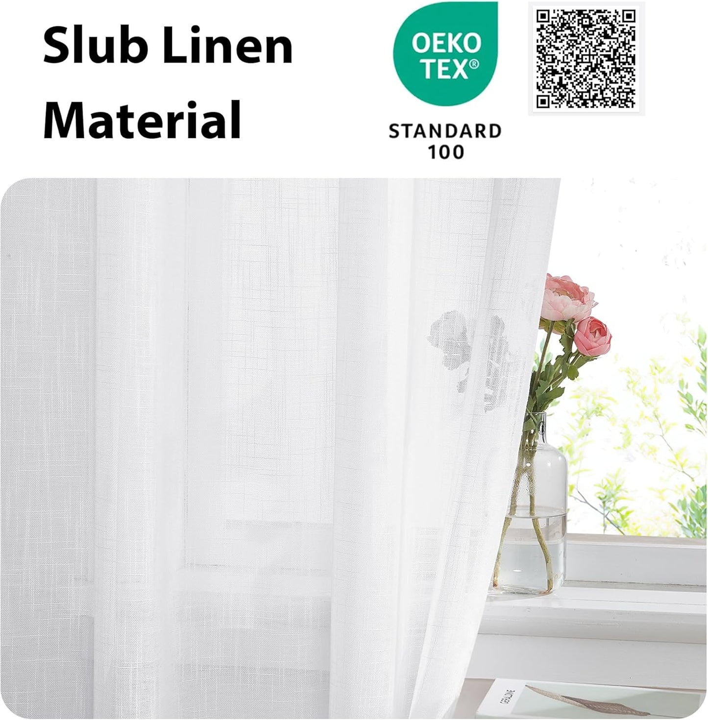 NICETOWN Front Sheer Door Sheer Curtain, Privacy Semitransparent Voile French Door Curtain with Top and Bottom Rod Pocket, Tieback Included, W52 inches x L40 inches, 1 Panel, White