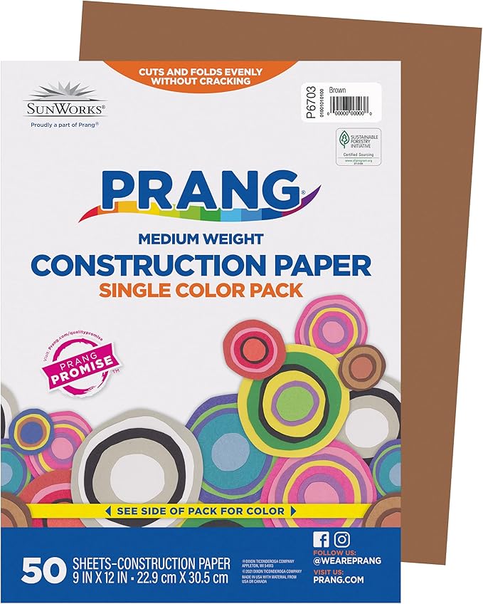 Prang (Formerly SunWorks) Construction Paper, Brown, 9" x 12", 50 Sheets