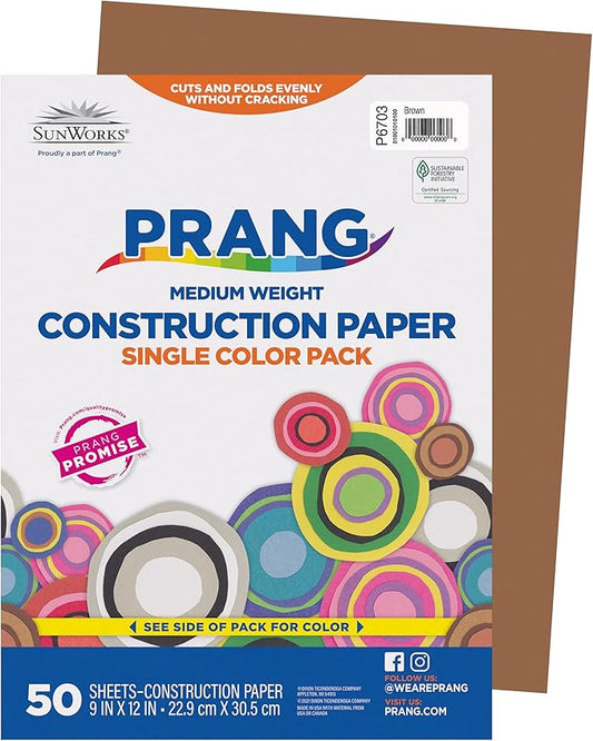 Prang (Formerly SunWorks) Construction Paper, Brown, 9" x 12", 50 Sheets