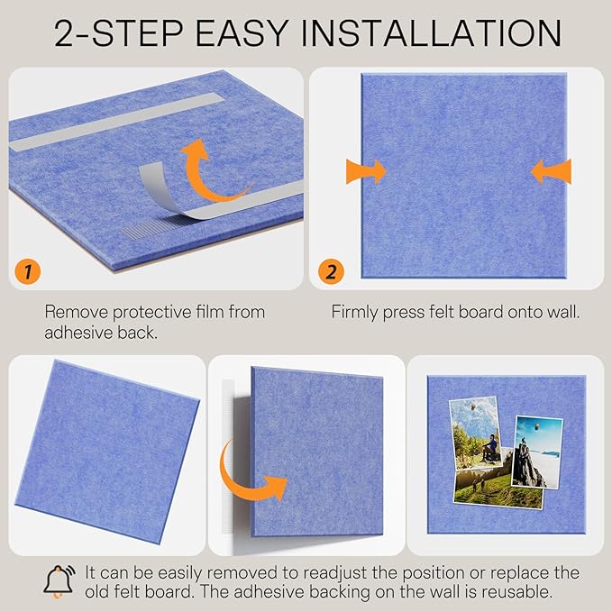 MaxGear Large Cork Board for Wall 36" x 24", Sky Blue Bulletin Board, 6 Pack Felt Wall Tiles with Pushpins, Cork Boards for Office Push Pin Board Tack Board Felt Board