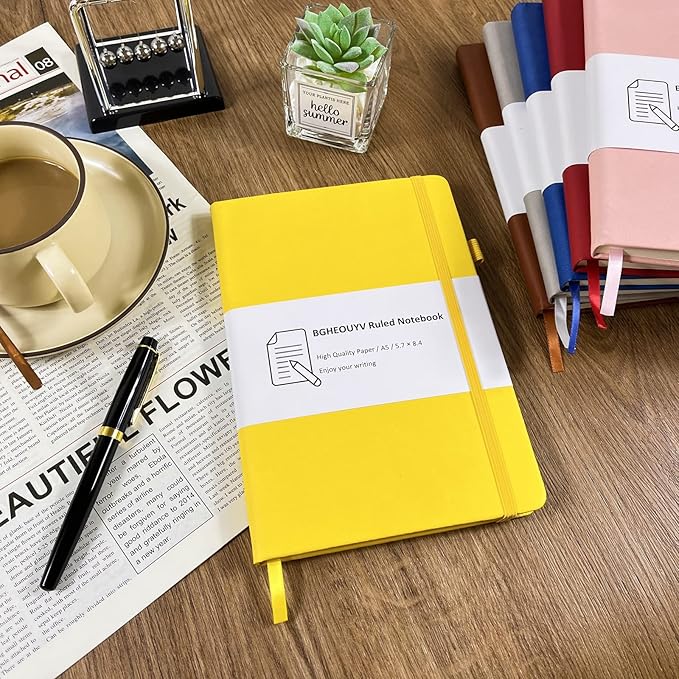 Notebook Journal, College Ruled Notebook Lined A5 160 Pages,Hard Cover Journals for Writing, Notebooks for Work Office School Women Men,5.7 inches x 8.4 inches(Yellow)