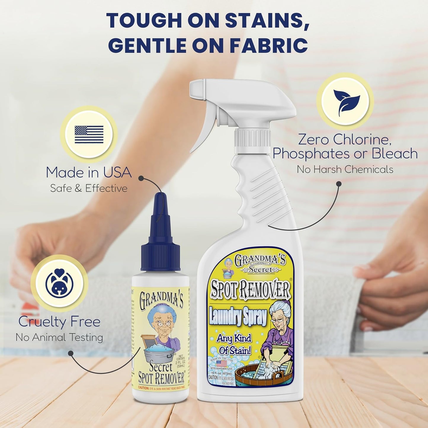 Grandma's Secret Spot Remover Laundry Spray - Chlorine, Bleach and Toxin-Free Fabric Stain Remover for Clothes - Removes Oil, Paint, Blood and Pet Stains - 2 Oz, 3 Pack