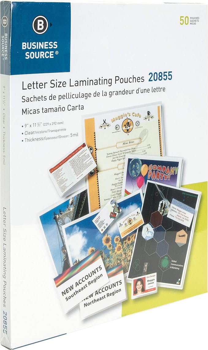 Business Source 5 mil Clear Laminating Pouches, 50/Box (20855)