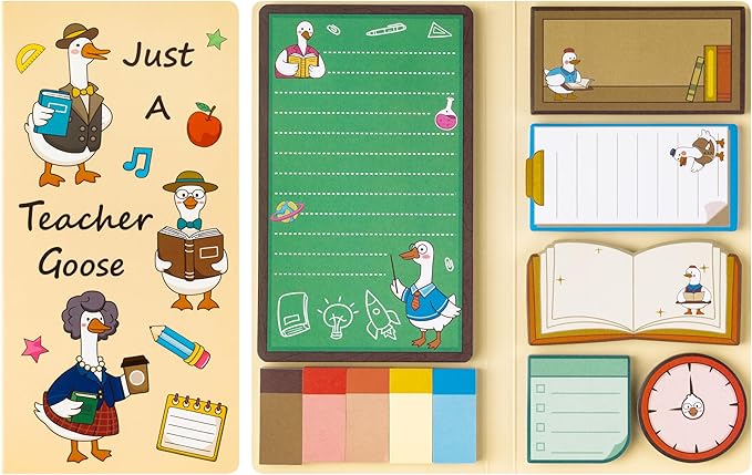 B1ykin Cute Sticky Notes Set - Just A Teacher Goose Self-Stick Notes Pad, 550 Sheets Writing Memo Pages Sticky Notepad for Appreciation Gifts, School Office Party Supplies (Goose Teacher)