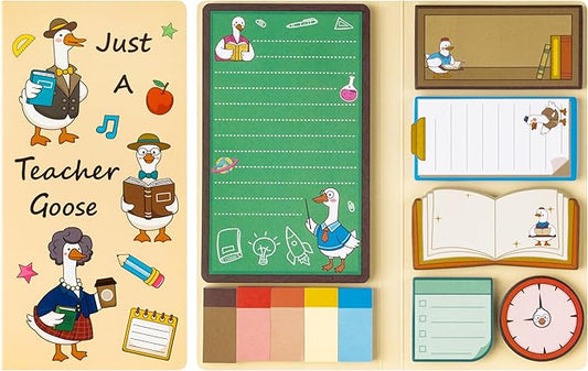 B1ykin Cute Sticky Notes Set - Just A Teacher Goose Self-Stick Notes Pad, 550 Sheets Writing Memo Pages Sticky Notepad for Appreciation Gifts, School Office Party Supplies (Goose Teacher)