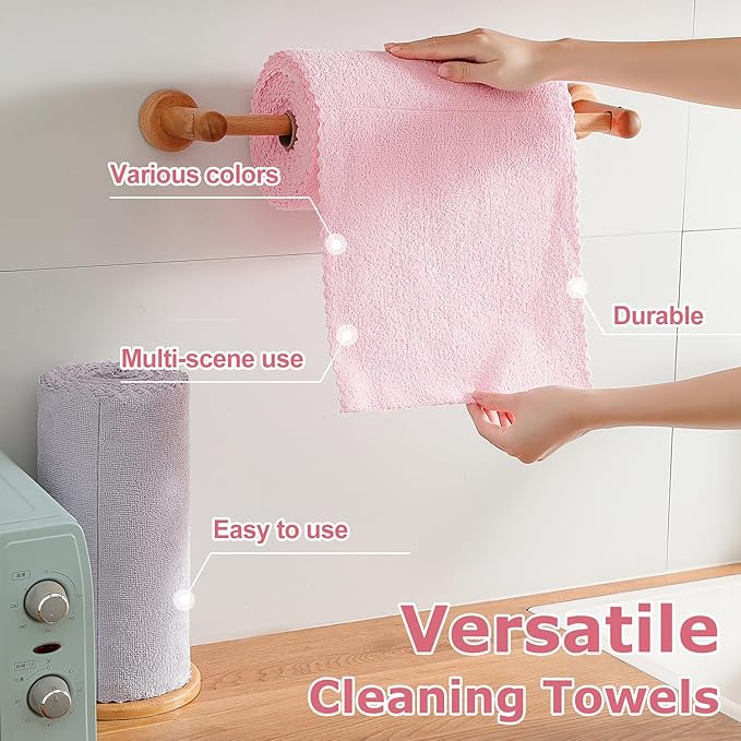 Jessy Home 80 Pack Microfiber Cleaning Cloth Roll Pink Reusable Paper Towels 12"x12" Tear Away Cloth,Microfiber Towels for Cars,Wash Cloths,Lint Free Rags for House,Kitchen,Window,Cleaning Supplies