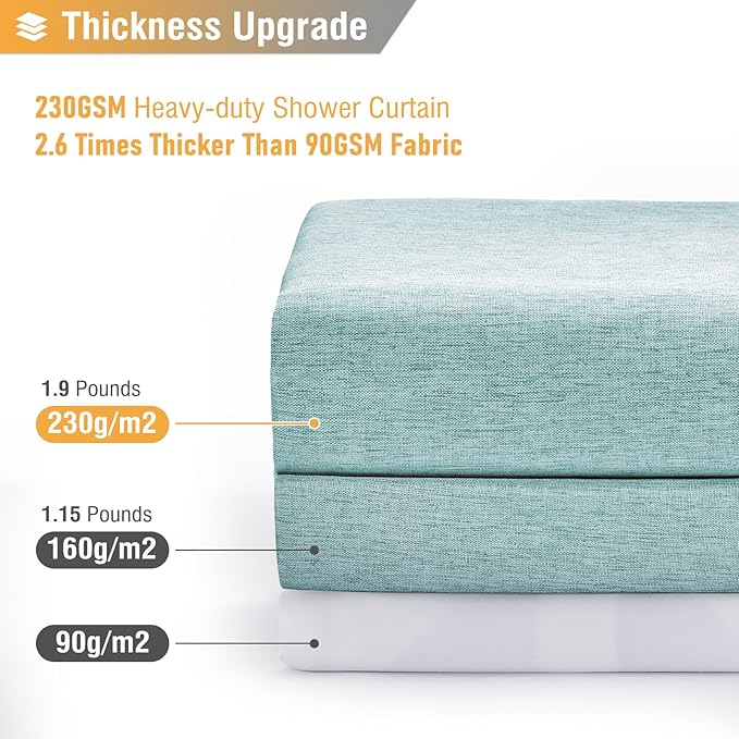 BTTN Teal Linen-Look Shower Curtain, Heavy Duty Waterproof Fabric Shower Curtain Set with 12 Plastic Hooks, Turquoise Simple Hotel Luxury Decorative Cloth Shower Curtain for Bathroom, 72x72 Inch