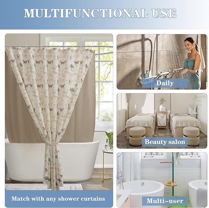 Nasitos Fabric Shower Curtain or Liner 4 Pack - W72 x H72 - Hotel Quality & Water Resistant Cloth Shower Liner for Bathroom, Machine Washable, Standard Size (Khaki, Include 8 Magnets)