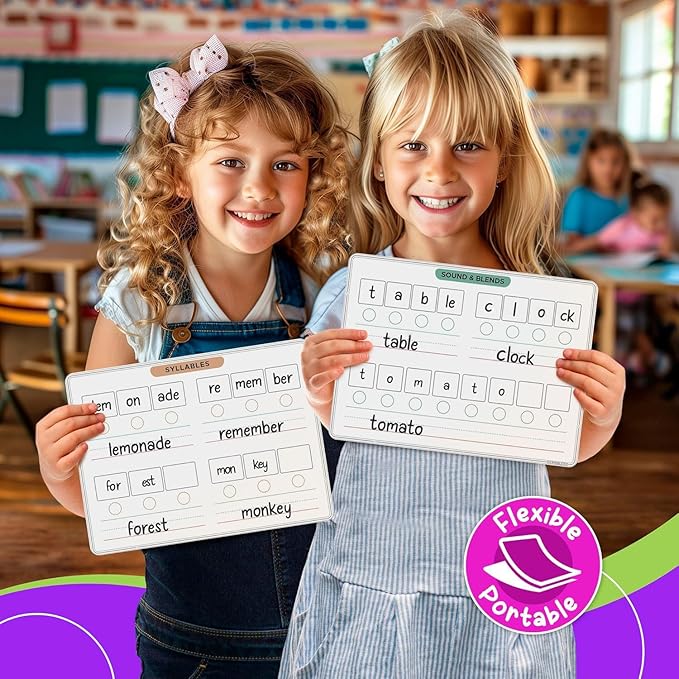 SCRIBBLEDO Phonemic Awareness Sounds & Blends Dry Erase Sheets 9”x12” Phonics Learning English Syllables Letter Practice Homeschool Teacher Student Supplies Classroom Pack of 10
