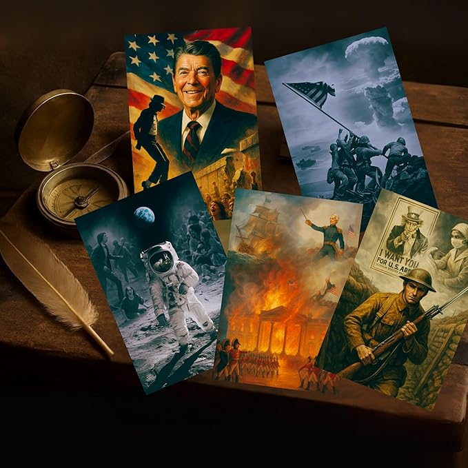 US American Goverment History Posters - 4x6 Inches Set of 40 Pcs Double Sided Classroom Must Haves Flash Card - Time Line Bulletin Board Classroom Decor for Middle High School - Teacher Supplies Kit