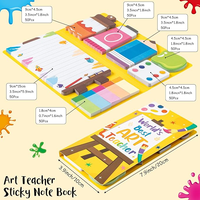 B1ykin Cute Sticky Notes Set - World’s Best Art Teacher Self-Stick Notes Pad, 550 Sheets Writing Memo Pages Sticky Notepad for Appreciation Gifts, School Office Party Supplies (Art Teacher)